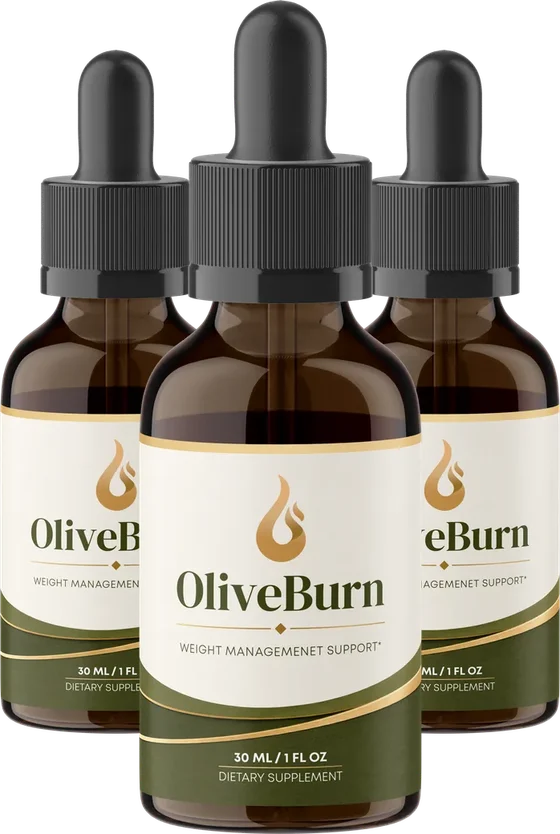 Three OliveBurn 30 ml dropper bottles, weight management support dietary supplement
